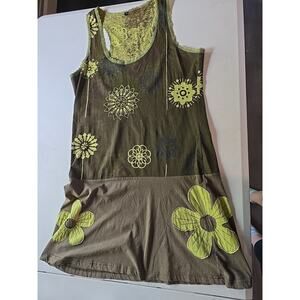 Hecho a Mano‎ Green Vintage Boho Dress Size Large L Cotton